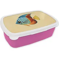 MuchoWow Broodtrommel Roze - Lunchbox Vis - Vinnen - Blauw - Ogen - Brooddoos 18x12x6 cm - Brood lunch box - Broodtrommels voor kinderen en volwassenen