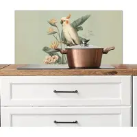 KitchenYeah Spatscherm keuken 80x40 cm - Kookplaat achterwand Gele kuifkaketoe - paradijsvogelbloemen - Groen - Muurbeschermer - Spatwand fornuis - Hoogwaardig aluminium