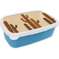 MuchoWow Broodtrommel Blauw - Lunchbox Cactus - Woestijn - Zand - Bruin - Brooddoos 18x12x6 cm - Brood lunch box - Broodtrommels voor kinderen en volwassenen