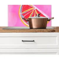 KitchenYeah Spatscherm keuken 70x30 cm - Kookplaat achterwand Grapefruit - Geschilderd - Roze - Strepen - Muurbeschermer - Spatwand fornuis - Hoogwaardig aluminium