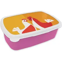 MuchoWow Broodtrommel Roze - Lunchbox Kippen - Oranje - Vlakken - Brooddoos 18x12x6 cm - Brood lunch box - Broodtrommels voor kinderen en volwassenen