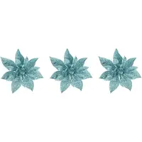 COSY&TRENDY Cosy & Trendy Decoratie bloem - 6x stuks - kerstster - op clip - blauw - glitter -15 cm - kunststof - kerstversiering