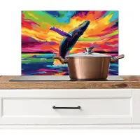 KitchenYeah Spatscherm keuken 60x40 cm - Kookplaat achterwand Zonsondergang - Walvis - Geschilderd - Kleurrijk - Muurbeschermer - Spatwand fornuis - Hoogwaardig aluminium
