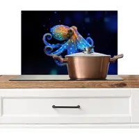 KitchenYeah Spatscherm keuken 70x50 cm - Kookplaat achterwand Octopus - Stippen - Blauw - Zee - Muurbeschermer - Spatwand fornuis - Hoogwaardig aluminium