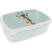 MuchoWow Broodtrommel Wit - Lunchbox Giraffe - Illustratie - Bruin - Minimalistisch - Brooddoos 18x12x6 cm - Brood lunch box - Broodtrommels voor kinderen en volwassenen
