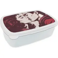 MuchoWow Broodtrommel Wit - Lunchbox Kussen - Personen - Retro - Bordeaux - Brooddoos 18x12x6 cm - Brood lunch box - Broodtrommels voor kinderen en volwassenen