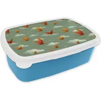 MuchoWow Broodtrommel Blauw - Lunchbox Dinosaurussen - Wolken - Sterren - Oranje - Brooddoos 18x12x6 cm - Brood lunch box - Broodtrommels voor kinderen en volwassenen