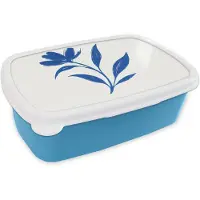 MuchoWow Broodtrommel Blauw - Lunchbox Bloem - Blaadjes - Minimalistisch - Blauw - Brooddoos 18x12x6 cm - Brood lunch box - Broodtrommels voor kinderen en volwassenen