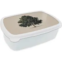 MuchoWow Broodtrommel Wit - Lunchbox Eikenboom - Schaduw - Egaal - Brooddoos 18x12x6 cm - Brood lunch box - Broodtrommels voor kinderen en volwassenen