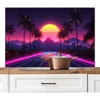 KitchenYeah Spatscherm keuken 120x80 cm - Kookplaat achterwand Horizon - Palmbomen - Bergen - Geel - Muurbeschermer - Spatwand fornuis - Hoogwaardig aluminium