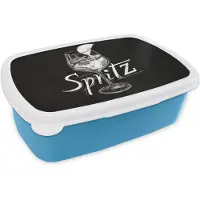 MuchoWow Broodtrommel Blauw - Lunchbox Glas spritz - Krijtletters - Ijsblokjes - Citroen - Brooddoos 18x12x6 cm - Brood lunch box - Broodtrommels voor kinderen en volwassenen