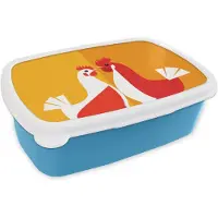 MuchoWow Broodtrommel Blauw - Lunchbox Kippen - Oranje - Vlakken - Brooddoos 18x12x6 cm - Brood lunch box - Broodtrommels voor kinderen en volwassenen