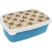 MuchoWow Broodtrommel Blauw - Lunchbox Sterren - Bruin - Natuurlijk - Brooddoos 18x12x6 cm - Brood lunch box - Broodtrommels voor kinderen en volwassenen