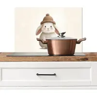 KitchenYeah Spatscherm keuken 60x40 cm - Kookplaat achterwand Konijn - Muts - Oren - Beige - Muurbeschermer - Spatwand fornuis - Hoogwaardig aluminium