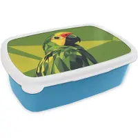 MuchoWow Broodtrommel Blauw - Lunchbox Papegaai - Groen - Snavel - Abstract - Brooddoos 18x12x6 cm - Brood lunch box - Broodtrommels voor kinderen en volwassenen
