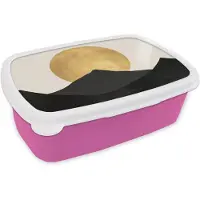 MuchoWow Broodtrommel Roze - Lunchbox Bergsilhouetten - Gouden cirkel - Beige - Brooddoos 18x12x6 cm - Brood lunch box - Broodtrommels voor kinderen en volwassenen