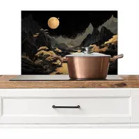 KitchenYeah Spatscherm keuken 60x40 cm - Kookplaat achterwand Gouden rivier - Bergen - Maan - Sterrenhemel - Muurbeschermer - Spatwand fornuis - Hoogwaardig aluminium