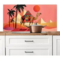 KitchenYeah Spatscherm keuken 120x60 cm - Kookplaat achterwand Kameel - Pyramides - Rode zon - Muurbeschermer - Spatwand fornuis - Hoogwaardig aluminium