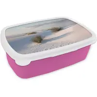 MuchoWow Broodtrommel Roze - Lunchbox Duinen - Gras - Wolken - Beige - Brooddoos 18x12x6 cm - Brood lunch box - Broodtrommels voor kinderen en volwassenen