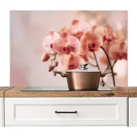 KitchenYeah Spatscherm keuken 100x65 cm - Kookplaat achterwand Orchidee - Bloemen - Roze - Bloemblaadjes - Muurbeschermer - Spatwand fornuis - Hoogwaardig aluminium