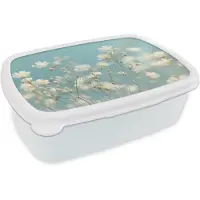 MuchoWow Broodtrommel Wit - Lunchbox Stengels - Bloemen - Lucht - Wit - Brooddoos 18x12x6 cm - Brood lunch box - Broodtrommels voor kinderen en volwassenen