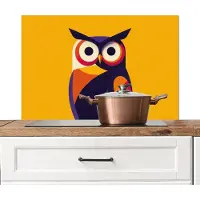 KitchenYeah Spatscherm keuken 90x60 cm - Kookplaat achterwand Uil - Grafisch - Kleurrijk - Ogen - Muurbeschermer - Spatwand fornuis - Hoogwaardig aluminium