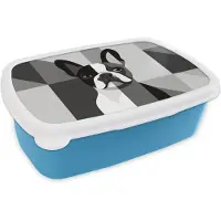 MuchoWow Broodtrommel Blauw - Lunchbox Buldog - Zwart - Abstract - Vlakken - Brooddoos 18x12x6 cm - Brood lunch box - Broodtrommels voor kinderen en volwassenen