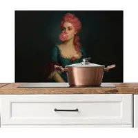 KitchenYeah Spatscherm keuken 90x60 cm - Kookplaat achterwand Vrouw - Portret - Kauwgombel - Muurbeschermer - Spatwand fornuis - Hoogwaardig aluminium