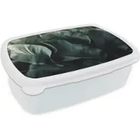 MuchoWow Broodtrommel Wit - Lunchbox Groen - Bladeren - Glad - Nerven - Brooddoos 18x12x6 cm - Brood lunch box - Broodtrommels voor kinderen en volwassenen
