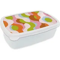 MuchoWow Broodtrommel Wit - Lunchbox Abstract - Vormen - Roze - Brooddoos 18x12x6 cm - Brood lunch box - Broodtrommels voor kinderen en volwassenen