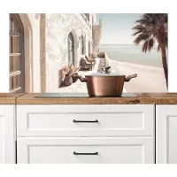 KitchenYeah Spatscherm keuken 120x60 cm - Kookplaat achterwand Terras - Stoelen - Strand - Beige - Muurbeschermer - Spatwand fornuis - Hoogwaardig aluminium