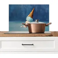 KitchenYeah Spatscherm keuken 70x50 cm - Kookplaat achterwand Ijshoorn - Bolletjes - Smelt - Roze - Muurbeschermer - Spatwand fornuis - Hoogwaardig aluminium