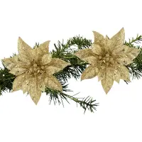 COSY&TRENDY Cosy & Trendy Decoratie bloem - 2x stuks - kerstster - op clip - goud - glitter -15 cm - kunststof - kerstversiering
