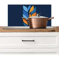 KitchenYeah Spatscherm keuken 60x30 cm - Kookplaat achterwand Abstract - Bladeren - Blauw - Muurbeschermer - Spatwand fornuis - Hoogwaardig aluminium