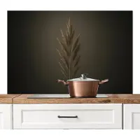 KitchenYeah Spatscherm keuken 120x80 cm - Kookplaat achterwand Tak - Pluimgras - Donkerbruin - Muurbeschermer - Spatwand fornuis - Hoogwaardig aluminium