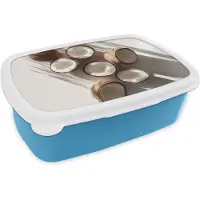 MuchoWow Broodtrommel Blauw - Lunchbox Kokosnoten - Bruin - Shaduw - Brooddoos 18x12x6 cm - Brood lunch box - Broodtrommels voor kinderen en volwassenen