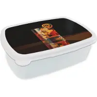 MuchoWow Broodtrommel Wit - Lunchbox Glas - Ijsblokjes - Drinken - Bruin - Brooddoos 18x12x6 cm - Brood lunch box - Broodtrommels voor kinderen en volwassenen