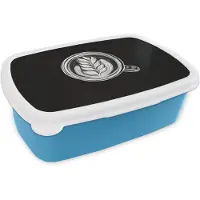MuchoWow Broodtrommel Blauw - Lunchbox Krijttekening - Koffie - Latte art - Brooddoos 18x12x6 cm - Brood lunch box - Broodtrommels voor kinderen en volwassenen