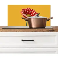 KitchenYeah Spatscherm keuken 60x30 cm - Kookplaat achterwand Bloem - Rood - Stippen - Muurbeschermer - Spatwand fornuis - Hoogwaardig aluminium
