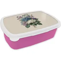 MuchoWow Broodtrommel Roze - Lunchbox Bloemen - Gedetailleerd - Rust - Realistisch - Brooddoos 18x12x6 cm - Brood lunch box - Broodtrommels voor kinderen en volwassenen