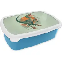 MuchoWow Broodtrommel Blauw - Lunchbox Dino - Bladeren - Grafisch - Groen - Brooddoos 18x12x6 cm - Brood lunch box - Broodtrommels voor kinderen en volwassenen