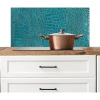 KitchenYeah Spatscherm keuken 90x45 cm - Kookplaat achterwand Krokodillenleertextuur - Blauw - Exotisch - Muurbeschermer - Spatwand fornuis - Hoogwaardig aluminium