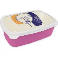 MuchoWow Broodtrommel Roze - Lunchbox Minimalistisch - Gezicht - Hand - Oranje - Blauw - Brooddoos 18x12x6 cm - Brood lunch box - Broodtrommels voor kinderen en volwassenen
