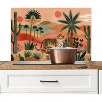 KitchenYeah Spatscherm keuken 80x55 cm - Kookplaat achterwand Tijger - Palmen - Cactus - Oranje - Muurbeschermer - Spatwand fornuis - Hoogwaardig aluminium