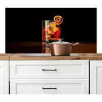 KitchenYeah Spatscherm keuken 120x60 cm - Kookplaat achterwand Glas - Ijsblokjes - Drinken - Bruin - Muurbeschermer - Spatwand fornuis - Hoogwaardig aluminium