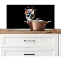 KitchenYeah Spatscherm keuken 90x45 cm - Kookplaat achterwand Bloemen - Schedel - Kleurrijk - Muurbeschermer - Spatwand fornuis - Hoogwaardig aluminium