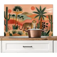 KitchenYeah Spatscherm keuken 100x65 cm - Kookplaat achterwand Tijger - Palmen - Cactus - Oranje - Muurbeschermer - Spatwand fornuis - Hoogwaardig aluminium