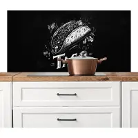 KitchenYeah Spatscherm keuken 120x60 cm - Kookplaat achterwand Taco - Kruiden - Witte krijtstijl - Tekst - Muurbeschermer - Spatwand fornuis - Hoogwaardig aluminium