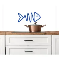 KitchenYeah Spatscherm keuken 120x60 cm - Kookplaat achterwand Vis - Minimalistisch - Blauw - Lijn - Muurbeschermer - Spatwand fornuis - Hoogwaardig aluminium