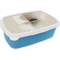 MuchoWow Broodtrommel Blauw - Lunchbox Cirkel - Compositie - Diepte - Beige - Brooddoos 18x12x6 cm - Brood lunch box - Broodtrommels voor kinderen en volwassenen